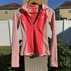Hollister Sport Jacket Pink Cutout Pullover 1/4 Zip Thumb Holes XS